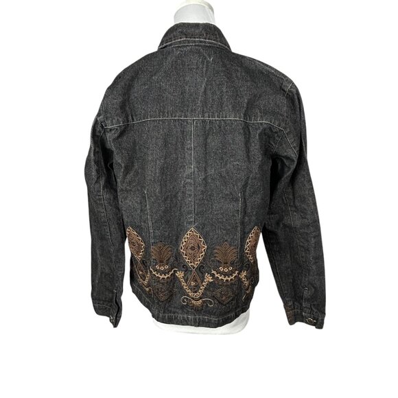 Chico's Black Denim Jacket XS 0 Embroidered Beaded Cropped Boho Western Vintage - Picture 4 of 16